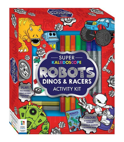 Super Kaleidoscope Colouring Kit: Robots, Dinos And Racers