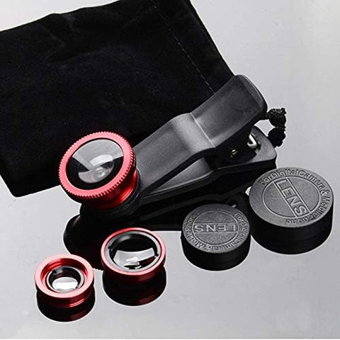 3 in 1 Cell Phone Camera Lens Kit Wide Angle Macro Fisheye Lens Universal for Smart Phones iPhone Samsung Android(Red
