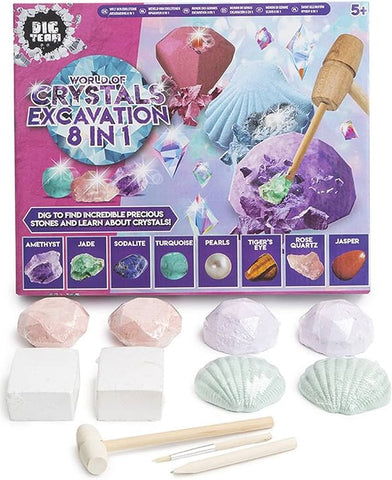 8 in 1 World of Crystals Excavation Kit Childrens Gemstone Digging STEM Activity Set