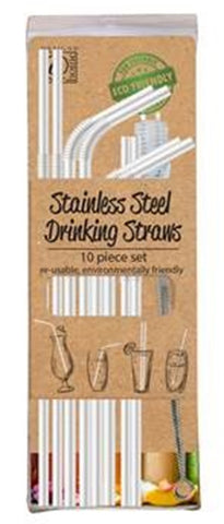 Stainless Steel Drinking Straws - 10pc Set