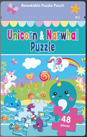 48 Piece Jigsaw Puzzle Bag: Unicorn & Narwhal Puzzle