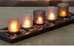 5 Piece Votive Tealight Candle Set With Rocks & wooden Tray
