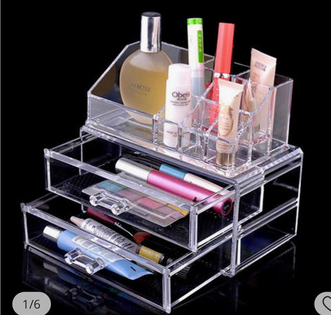 Clear Acrylic Cosmetic makeup Organizer with Two Drawers Make up Jewelry Case Storage Insert Holder Box