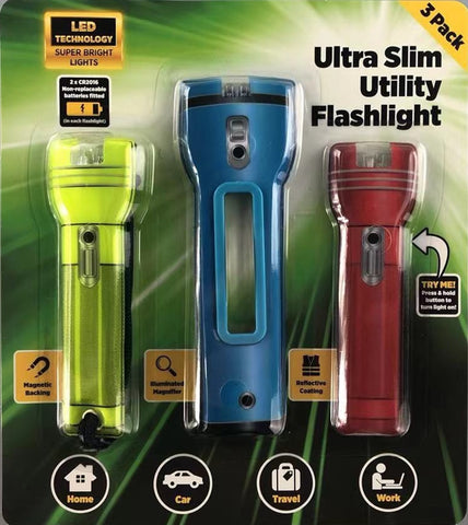 Ultra Slim Flashlight 3pk w/Magnifier