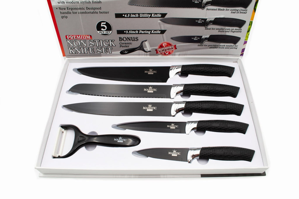 5Pc Ceramic Knife Set Black Blade Kitchen Cutlery Peeler Paring