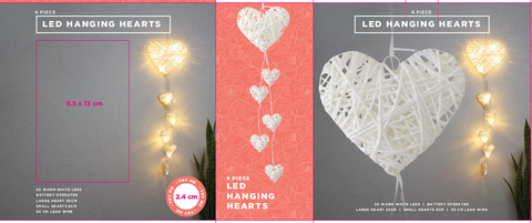 6pc LED Hanging Hearts