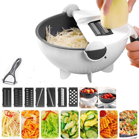 9 In 1 Magic Rotate Vegetable Cutter With Drain Basket Multi-functional Kitchen Veggie Fruit Shredder Grater Slicer Chopper